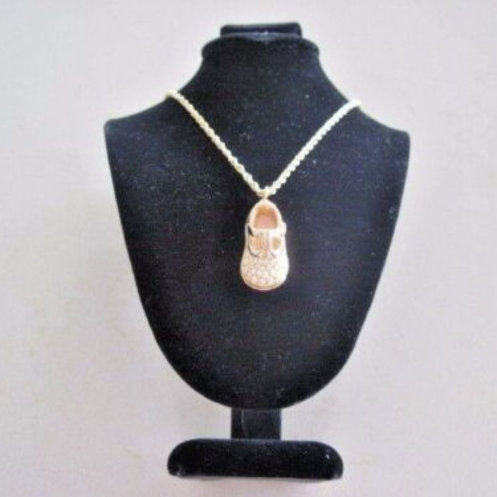 FLASH SALE Swarovski Swan Girls Child Shoe Necklace w/Crystals & Pink Enamel